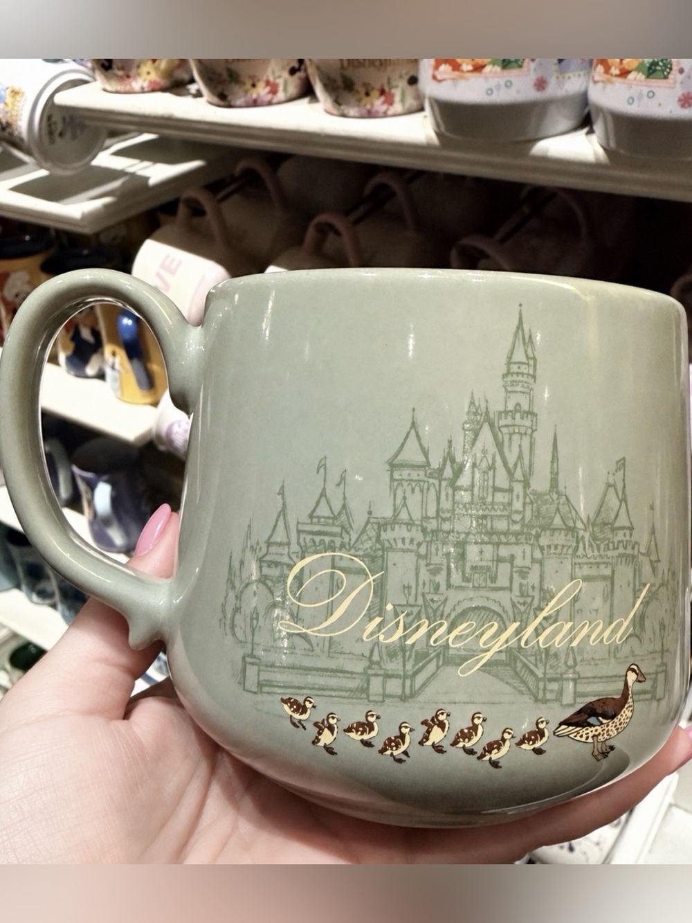 Disneyland Sleeping Beauty Castle Ducklings Sage Green Ceramic Mug New With Tags